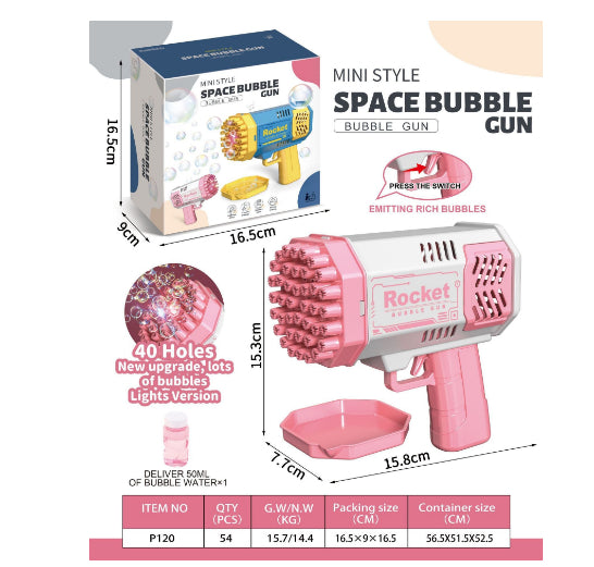 69-Hole Rocket Bubble Gun with Lights for Kids