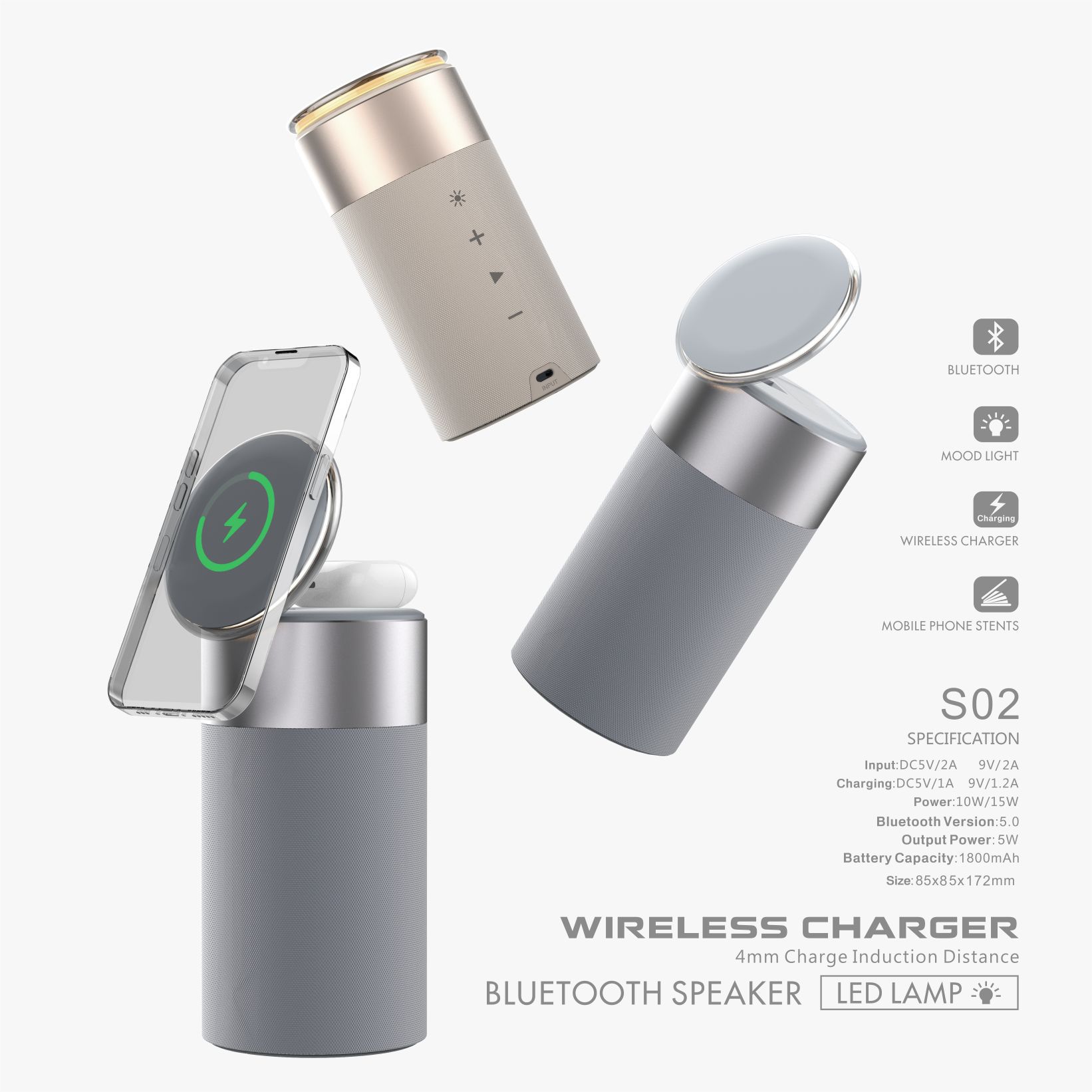3-in-1 Wireless Charging Speaker Lamp with Phone Stand